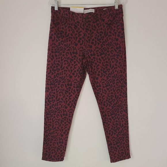 NWT Social Standards Ankle Skinny Sketchy Cheetah Red Pants Size 8 - Picture 2 of 14